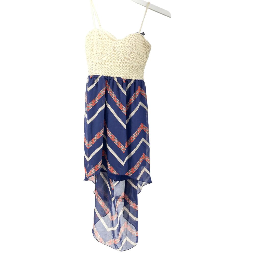 Trixxi White Crochet Blue Chevron High Low Dress Girls Youth Size Medium
